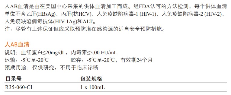 人AB血清                                                        美国Cellgro                                                        货号：