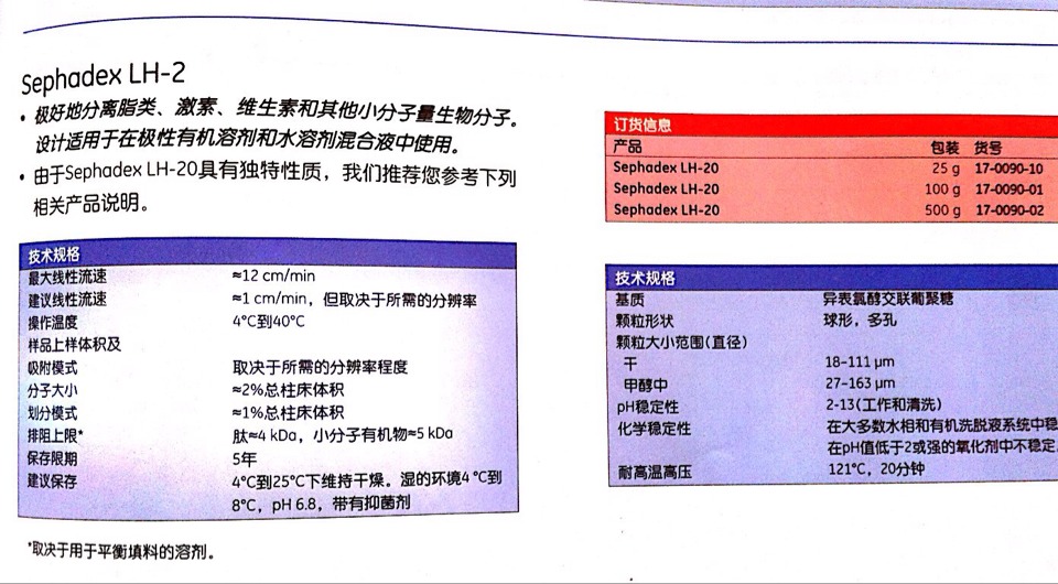 GE 17-0090-01葡聚糖凝胶SEPHADEX LH-20