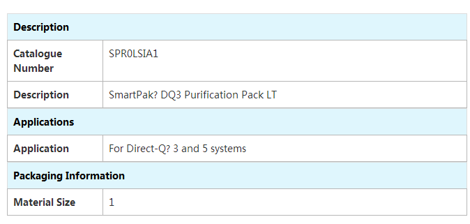 SPR00SIA1-默克millipore纯水柱SmartPak DQ3纯化柱