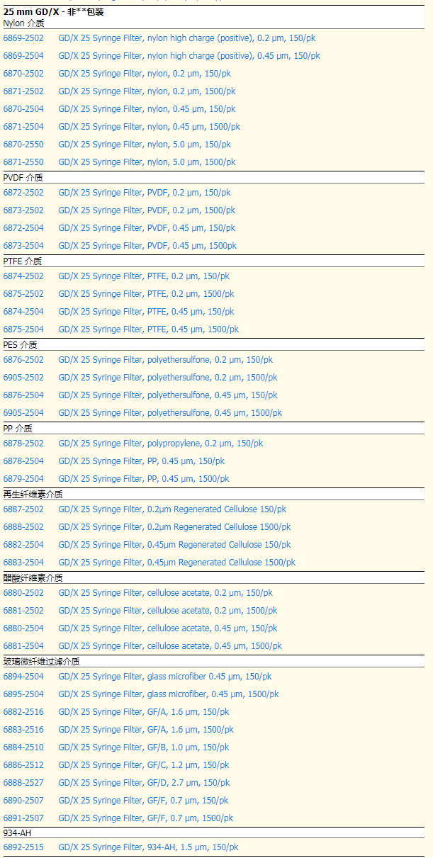 6890-2507-沃特曼玻璃纤维素GD/X针头过滤器0.7um孔径