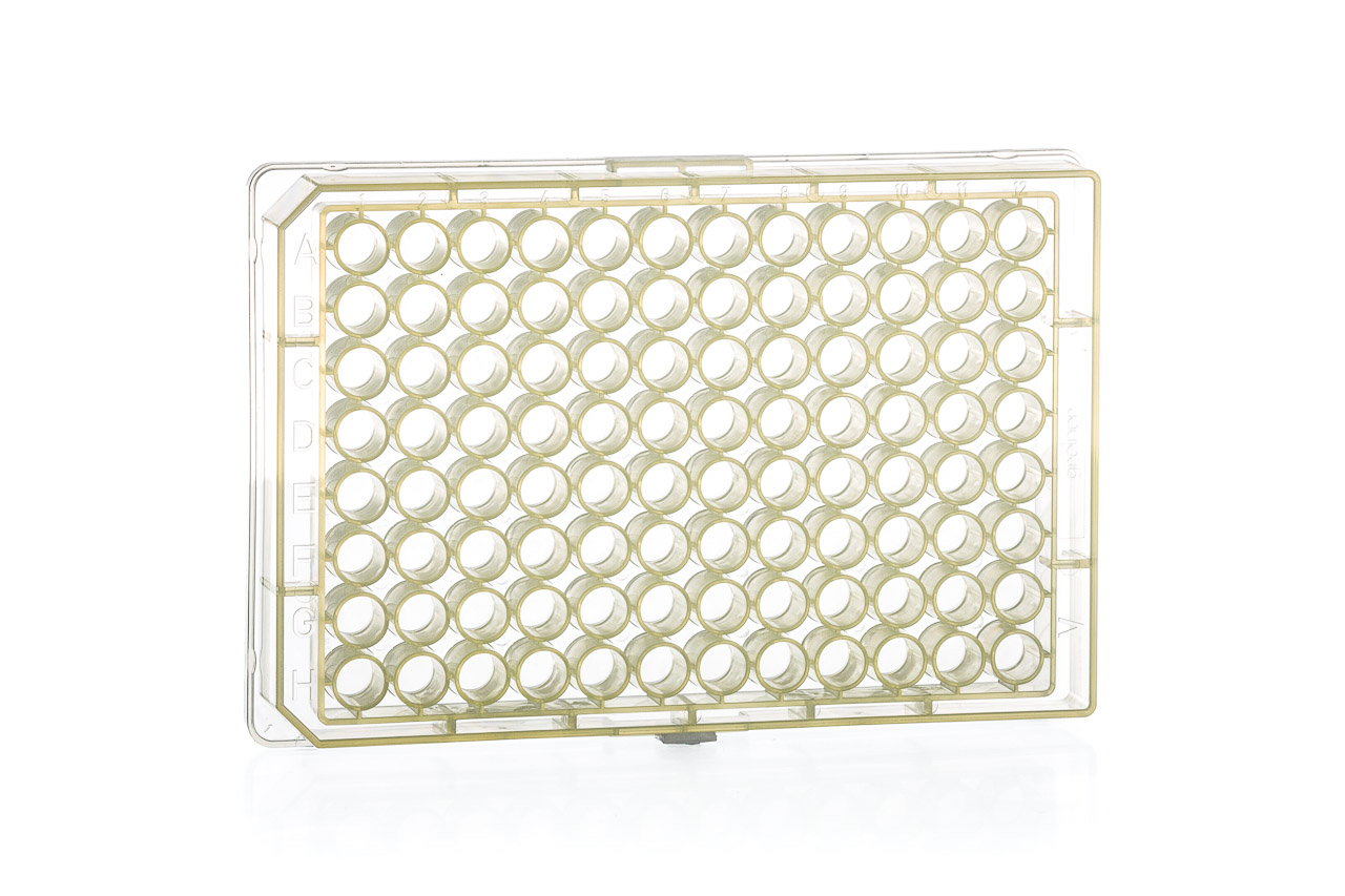 96孔聚丙烯微孔板，V底，黄                                   货号: 651206