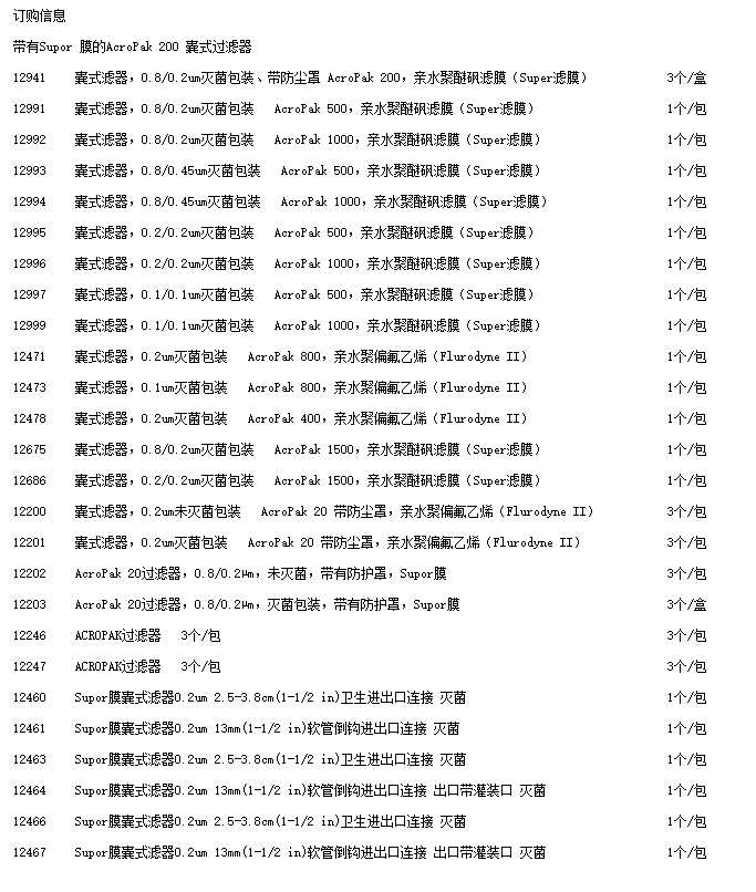 PALL ACROPAK 20 过滤器12247