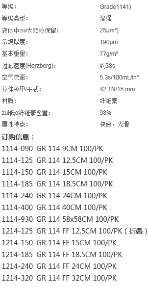 英国whatman湿强级定性滤纸Grade 1141114-185