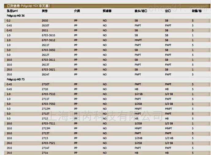 沃特曼孔径20um Polycap HD囊式过滤器2814T