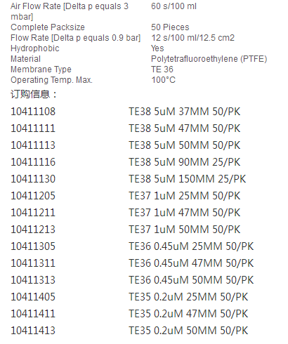 沃特曼TE36聚四氟乙烯PTFE滤膜10411305