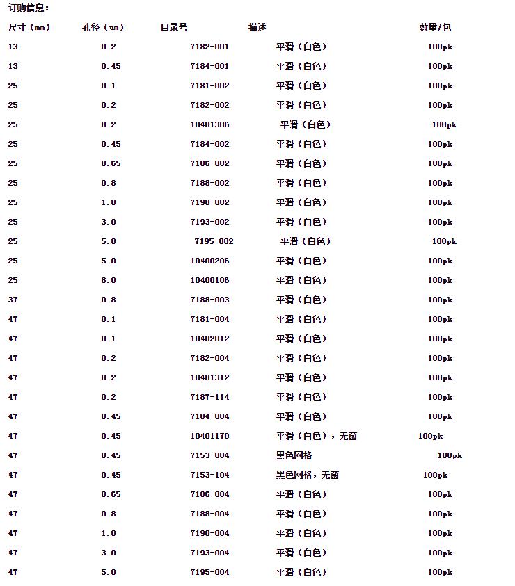 英国沃特曼1.0um白色光滑硝酸纤维素膜7190-002