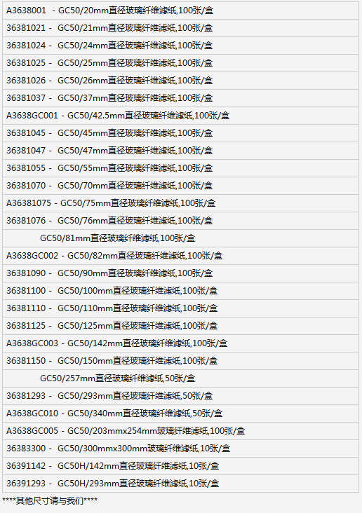 东洋GC50系列玻璃纤维滤纸GC50/125mm